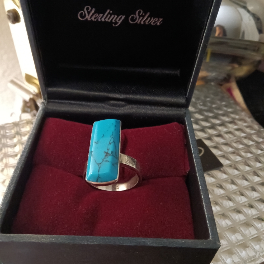 Blue Silver Ring With Rectangular Stone - image 3